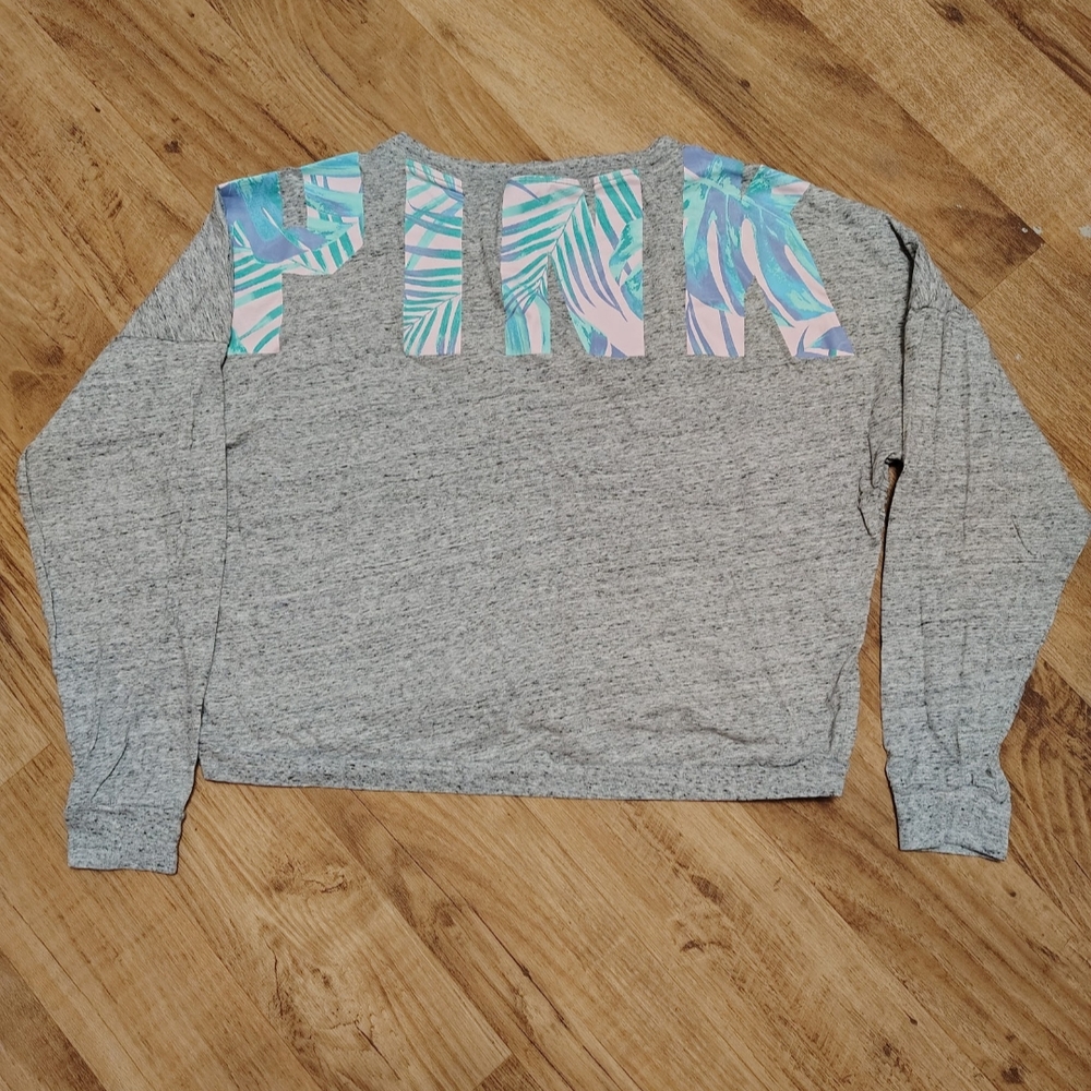 Gray Sweatshirt with Tropical Print